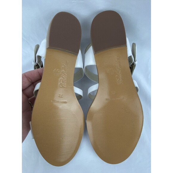 Brooks Brothers Sandals Sz 7.5 Leather White Buckle Strappy Gladiator Nautical - Picture 8 of 12